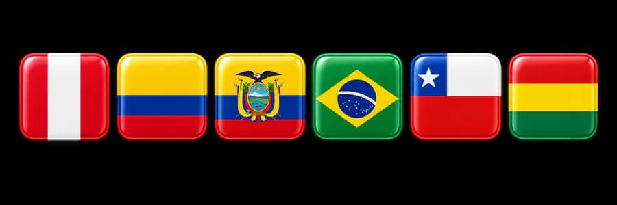 Banderas de Perú, Colombia, Ecuador, Brasil, Chile y Bolivia